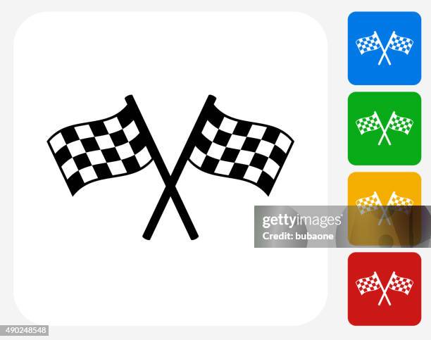 two racing flags icon flat graphic design - beginnings 幅插畫檔、美工圖案、卡通及圖標