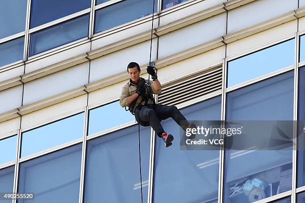 British host Bear Grylls attends the filming of the TV programme "Survivor Games" on September 27, 2015 in Shanghai, China.