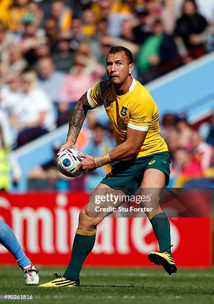 Australia kicker Quade Cooper in action during the 2015 Rugby World Cup Pool A match between Australia and Uruguay at Villa Park on September 27,...