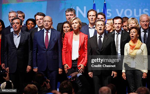 Head of French right-wing party Les Republicains and former President Nicolas Sarkozy , Les Republicains right-wing party's member and Mayor of...