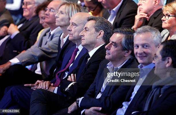 Head of French right-wing party 'Les Republicains' and former President Nicolas Sarkozy , 'Les Republicains' party member and Mayor of Bordeaux Alain...