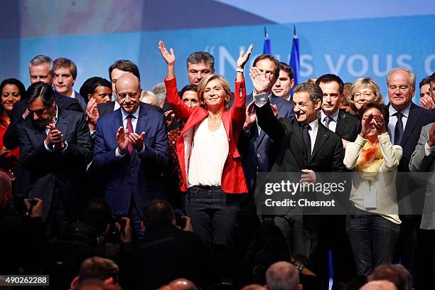 Head of French right-wing party Les Republicains and former President Nicolas Sarkozy , Les Republicains right-wing party's member and Mayor of...