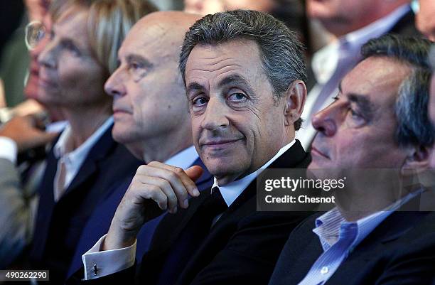 Head of French right-wing party 'Les Republicains' and former President Nicolas Sarkozy , 'Les Republicains' party member and Mayor of Bordeaux Alain...