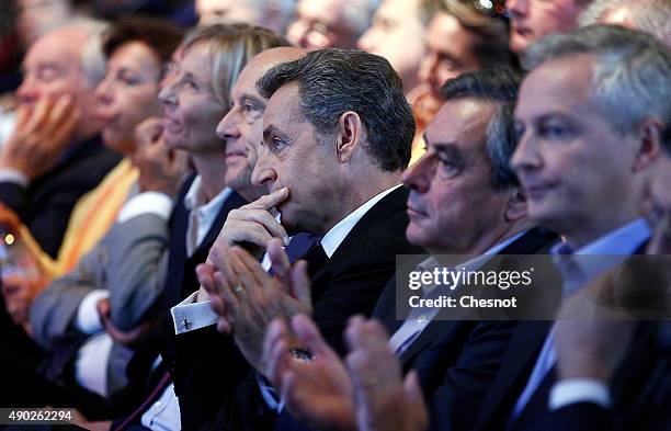 Head of French right-wing party 'Les Republicains' and former President Nicolas Sarkozy , 'Les Republicains' party member and Mayor of Bordeaux Alain...