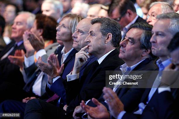 Head of French right-wing party 'Les Republicains' and former President Nicolas Sarkozy , 'Les Republicains' party member and Mayor of Bordeaux Alain...