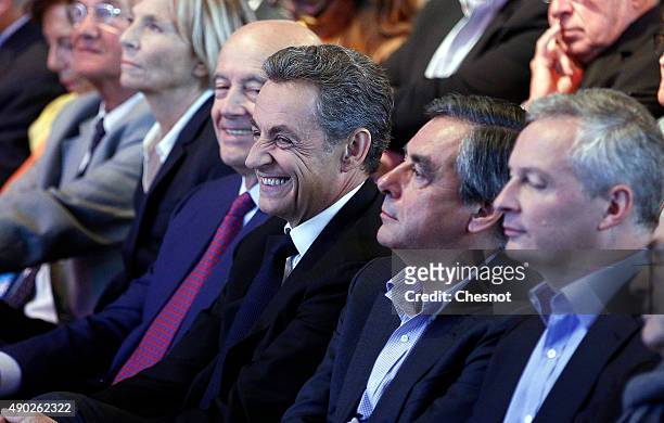Head of French right-wing party 'Les Republicains' and former President Nicolas Sarkozy , 'Les Republicains' party member and Mayor of Bordeaux Alain...