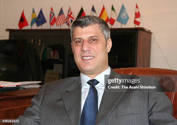 Kosovo Prime Minister Hashim Thaci speaks during the Asahi Shimbun interview on January 7, 2008 in Pristina, Serbia.