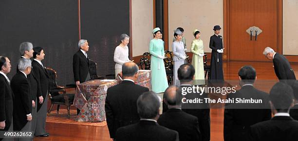 Emperor Akihito, Empress Michiko and royal family members attend the 'Kosho-Hajime-no-Gi' or first lecture of the year ceremony, at the Imperial...