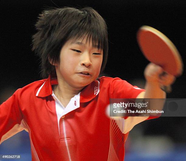 Year-old Miyu Maeda competes in the Women's Singles match during the All Japan Table Tennis Championships at Tokyo Metropolitan Gymnasium on January...