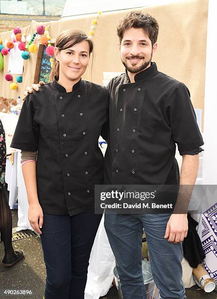 Irene Arango and Rich Havardi attend the Fare Healthy festival of food, fitness and wellbeing at Borough Market on September 27, 2015 in London,...