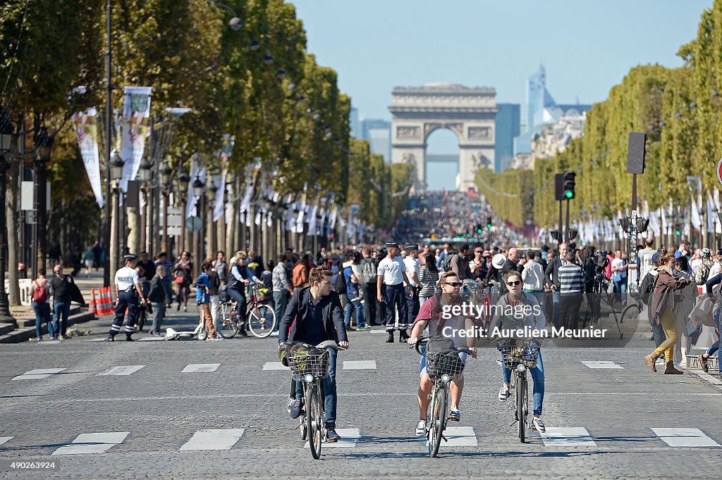 Car-Free Day Throughout Paris,  An Event Conceived By Paris Mayor Anne Hidalgo And French Collective 'Paris Sans voiture'