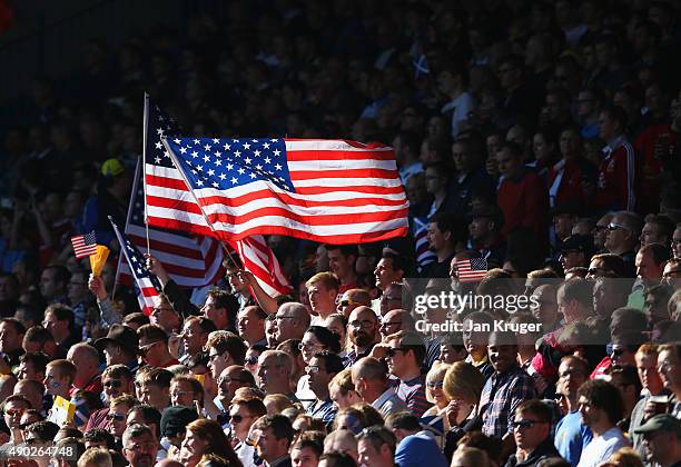 United States fans show their support prior to during the 2015 Rugby World Cup Pool B match between Scotland and USA at Elland Road on September 27,...