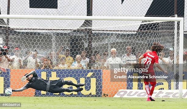 Valdivia of Internacional scores their first goal during the match between Santos and Internacional for the Brazilian Series A 2015 at Vila Belmiro...