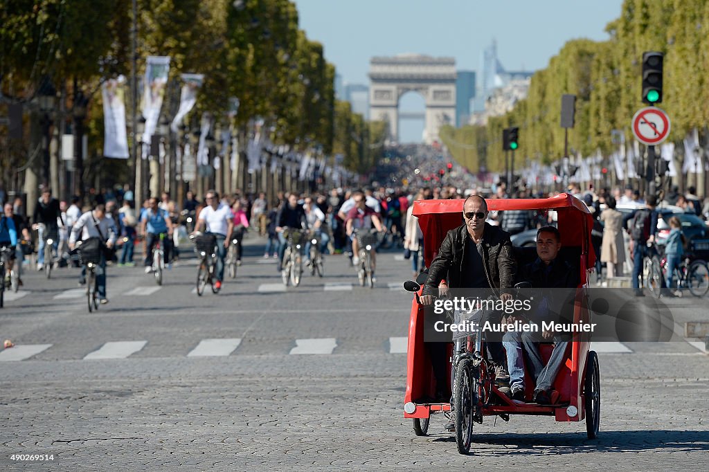 Car-Free Day Throughout Paris,  An Event Conceived By Paris Mayor Anne Hidalgo And French Collective 'Paris Sans voiture'