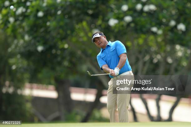 Mardan Mamat of Singapore plays a shot during practice ahead of the ICTSI Philippine Open at Wack Wack Golf and Country Club on May 14, 2014 in...