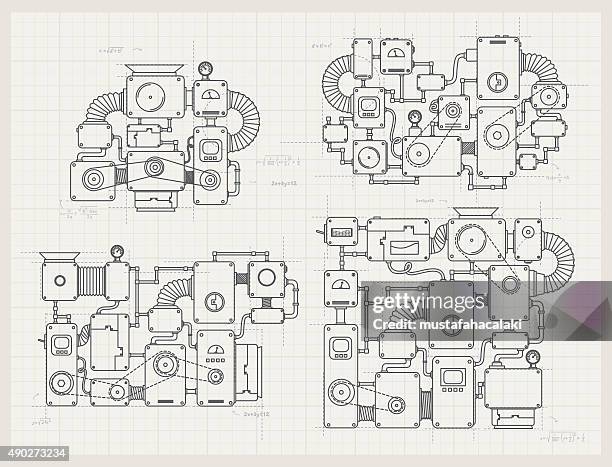 stockillustraties, clipart, cartoons en iconen met incredible machine projects on paper - instructions