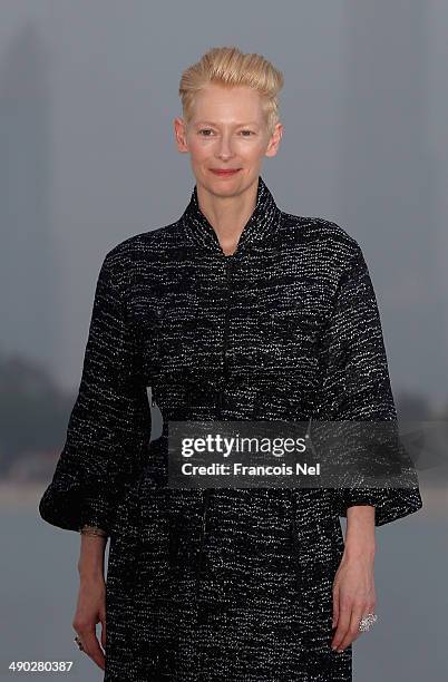 Tilda Swinton attends the Chanel Cruise Collection 2014/2015 Photocall at The Island on May 13, 2014 in Dubai, United Arab Emirates.