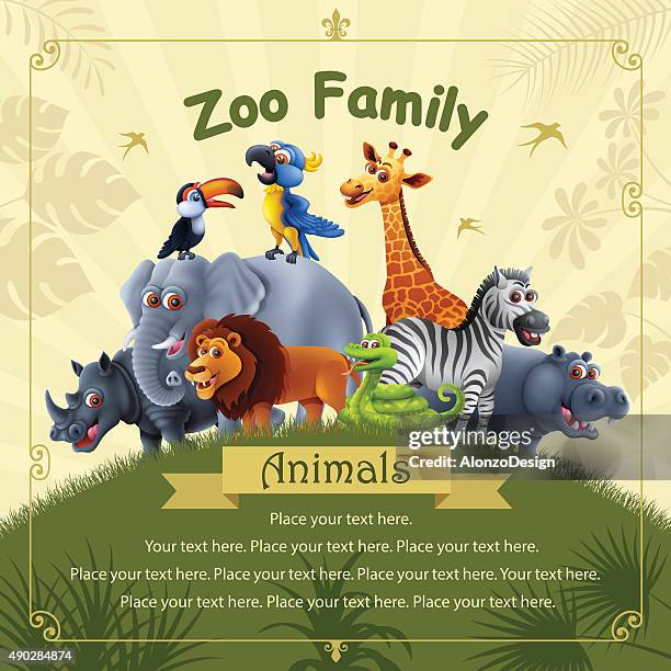 stockillustraties, clipart, cartoons en iconen met zoo family - dierentuin