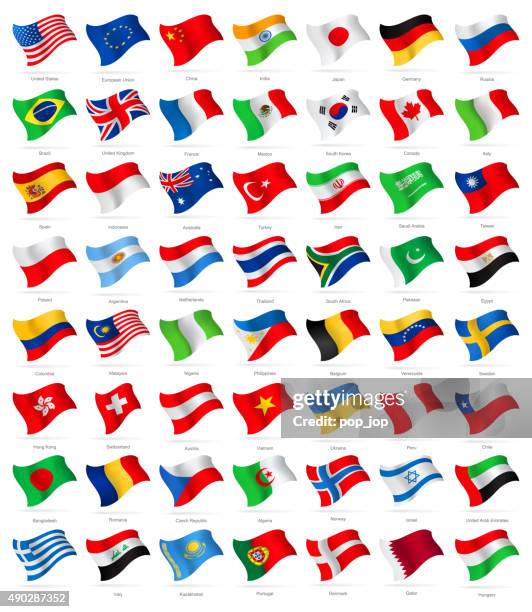 world most popular waving flags - illustration - china flag stock illustrations