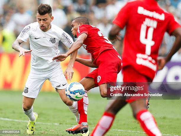 Lucas Lima of Santos in action during the match between Santos and Internacional for the Brazilian Series A 2015 at Vila Belmiro stadium on September...