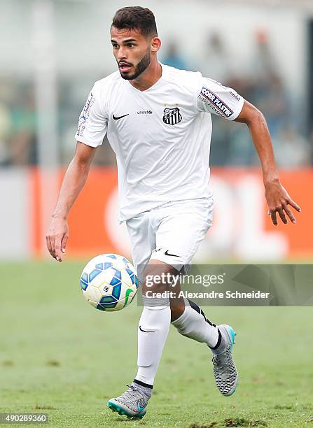 Thiago Maia of Santos in action during the match between Santos and Internacional for the Brazilian Series A 2015 at Vila Belmiro stadium on...