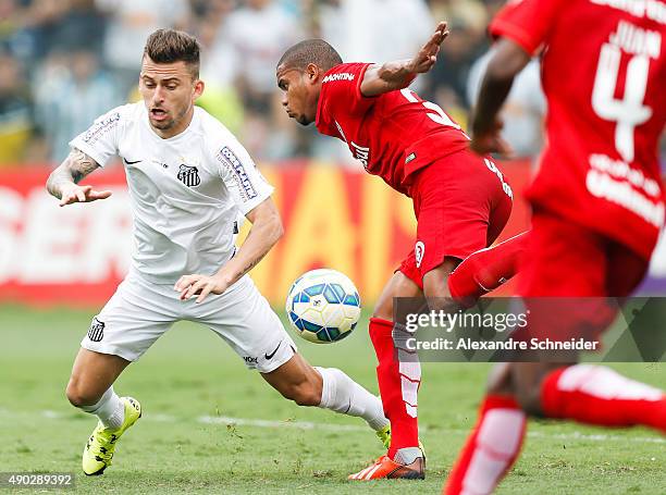 Lucas Lima of Santos in action during the match between Santos and Internacional for the Brazilian Series A 2015 at Vila Belmiro stadium on September...