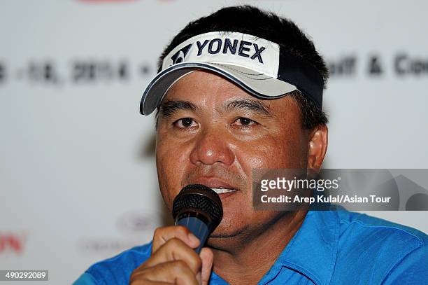 Mardan Mamat of Singapore talks during the press conference ahead of the ICTSI Philippine Open at Wack Wack Golf and Country Club on May 14, 2014 in...