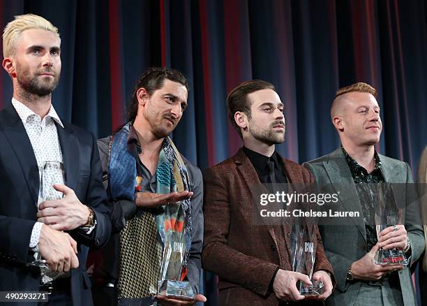 Songwriter of the Year Award winners Adam Levine, Jeff Bhasker, Ryan Lewis and Macklemore attend the 2014 BMI Pop Awards at the Beverly Wilshire Four...