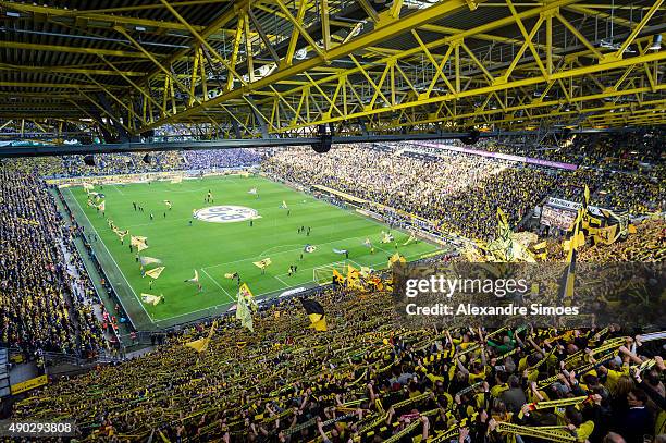 The view from up above the stadium prior to the Bundesliga match between Borussia Dortmund and SV Darmstadt 98 at Signal Iduna Park on September 27,...