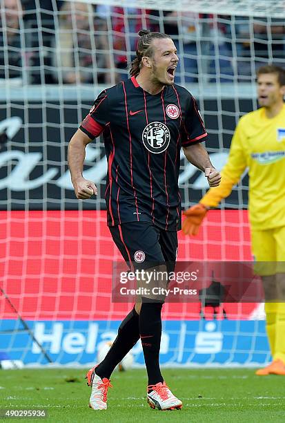 Alexander Meier of Eintracht Frankfurt celebrates after scoring the 1:0 during the game between Eintracht Frankfurt and Hertha BSC on September 27,...