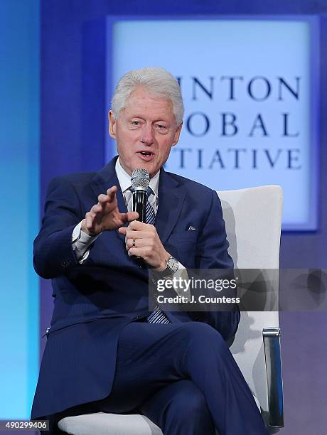 42nd President of the United States Bill Clinton speaks on day 2 of the Clinton Global Initiative 2015 Annual Meeting at the Sheraton Hotel on...