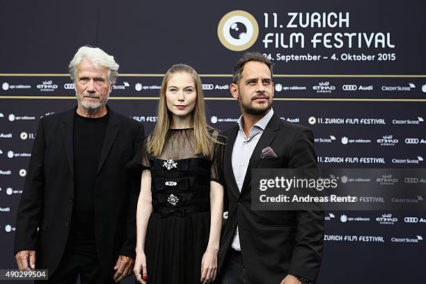 Actors Juergen Prochnow, Nora von Waldstaetten and Moritz Bleibtreu attend the 'Die Dunkle Seite Des Mondes' Premiere during the Zurich Film Festival...