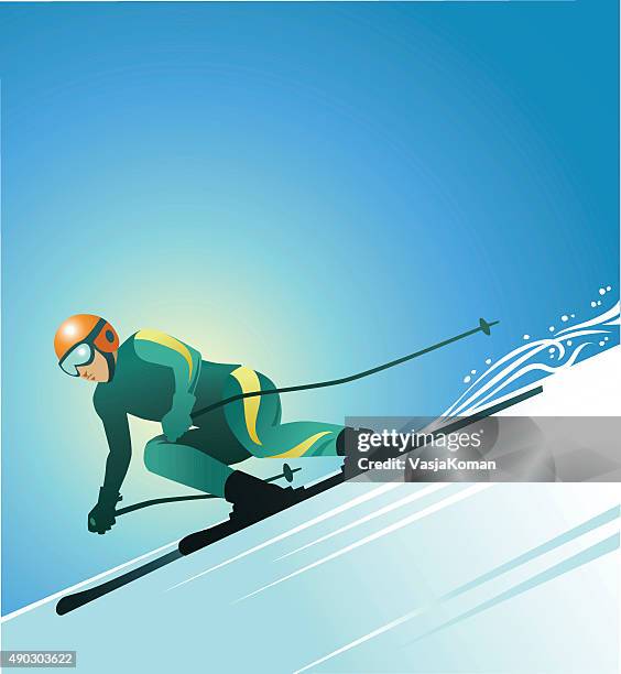 skier 3 - color - ski pole stock illustrations