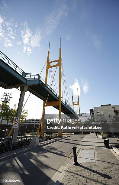 puente peatonal en 3rd avenue, kamloops, columbia británica, canadá, otoño - kamloops fotografías e imágenes de stock