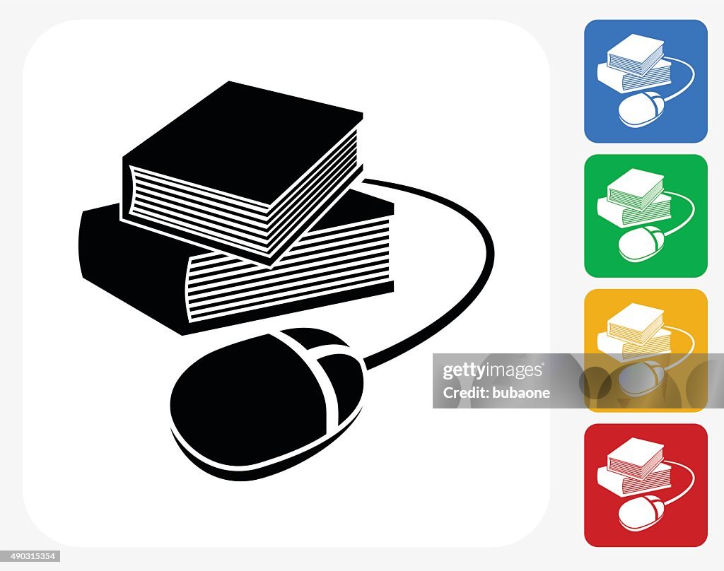 Books and Computer Mouse Icon Flat Graphic Design