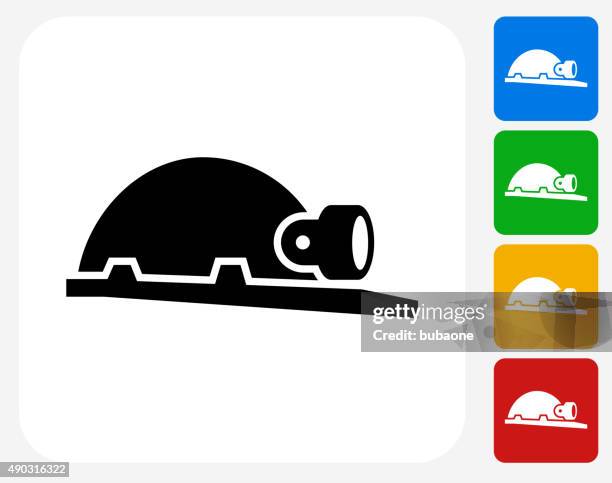 helmet and headlamp icon flat graphic design - head torch stock illustrations