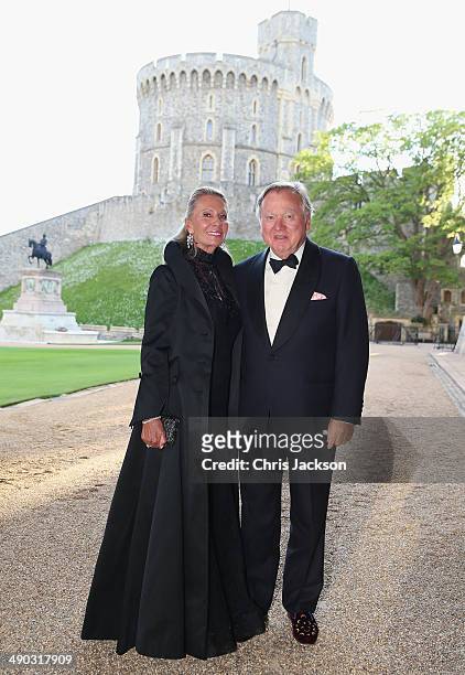 Lord and Lady Bamford arrives for a dinner to celebrate the work of The Royal Marsden hosted by the Duke of Cambridge at Windsor Castle on May 13,...