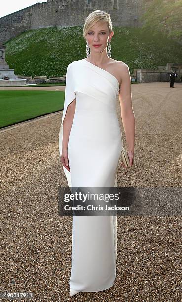 Cate Blanchett arrives for a dinner to celebrate the work of The Royal Marsden hosted by the Duke of Cambridge at Windsor Castle on May 13, 2014 in...