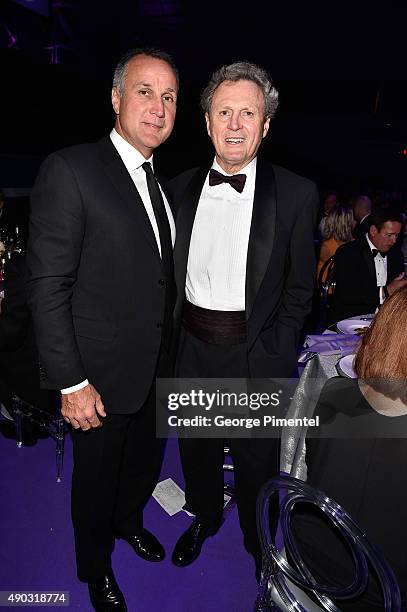 Hockey Legends Paul Coffey and Paul Henderson attend the David Foster Foundation Miracle Gala And Concert held at Mattamy Athletic Centre on...