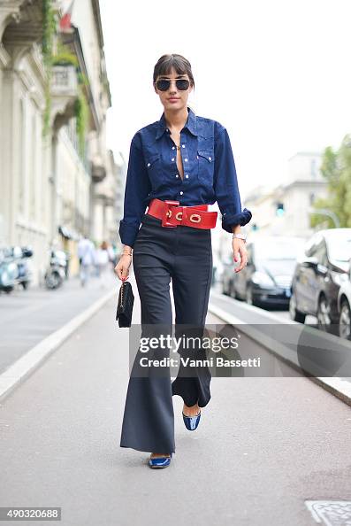 Patricia Manfield arrives at the Andrea Incontri show wearing Levi's ...