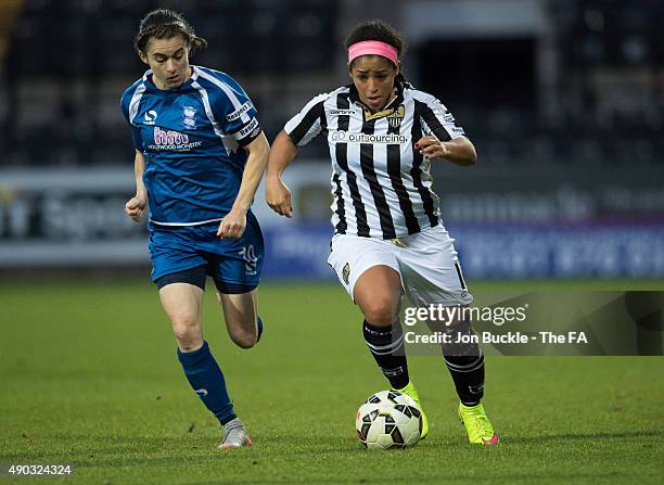 Karen Carney of Birmingham City Ladies battles for the ball against Desiree Scott of Notts County Ladies FC during the match between Notts County...