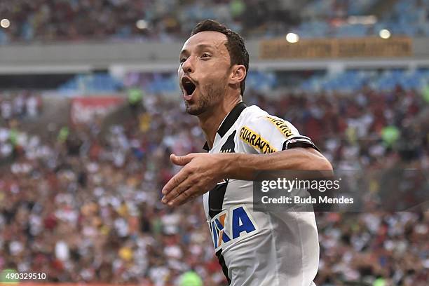 Nene of Vasco celebrates a scored goal during a match between Flamengo and Vasco as part of Brasileirao Series A 2015 at Maracana Stadium on...