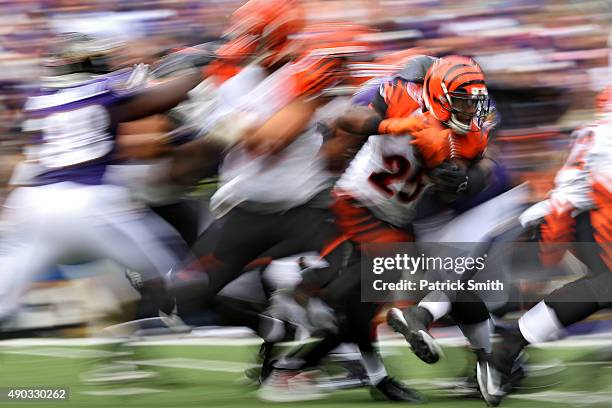 Running back Giovani Bernard of the Cincinnati Bengals rushes against the Baltimore Ravens in the second half at M&T Bank Stadium on September 27,...