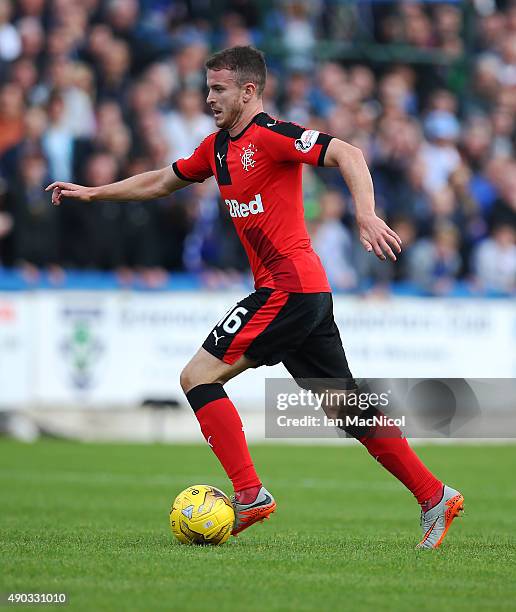 Andrew Halliday of Rangers controls the ball during the Scottish Championships match between Greenock Morton FC and Rangers at Cappielow Park on...