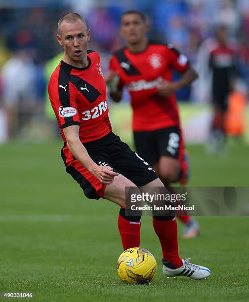 Kenny Miller of Rangers controls the ball during the Scottish Championships match between Greenock Morton FC and Rangers at Cappielow Park on...