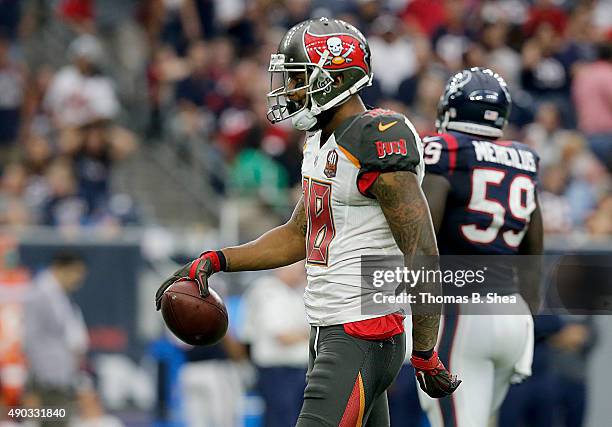 Louis Murphy of the Tampa Bay Buccaneers celebrates a first down against the Houston Texans in the fourth quarter on September 27, 2015 at NRG...