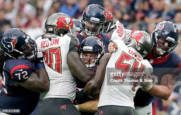Jay Prosch of the Houston Texans rushes agains the Houston Texans in the fourth quarter on September 27, 2015 at NRG Stadium in Houston, Texas....