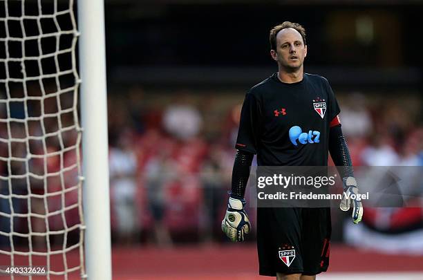 Rogerio Ceni of Sao Paulo looks on during the match between Sao Paulo and Palmeiras for the Brazilian Series A 2015 at Estadio do Morumbi on...