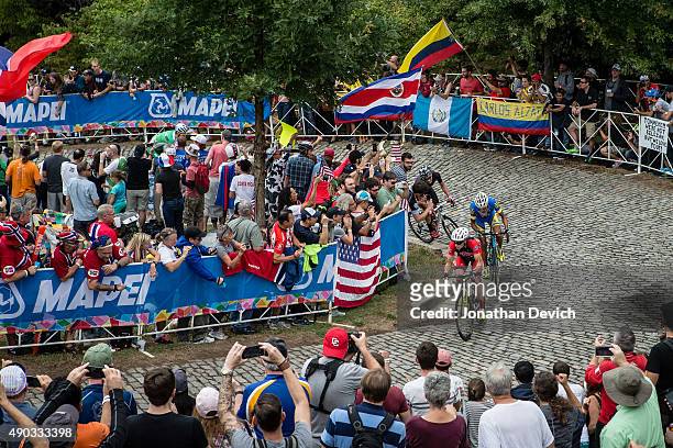 Ben King riding for the US National Team leads a breakaway group up the Libby Hill climb during the UCI Road World Championships on September 27,...