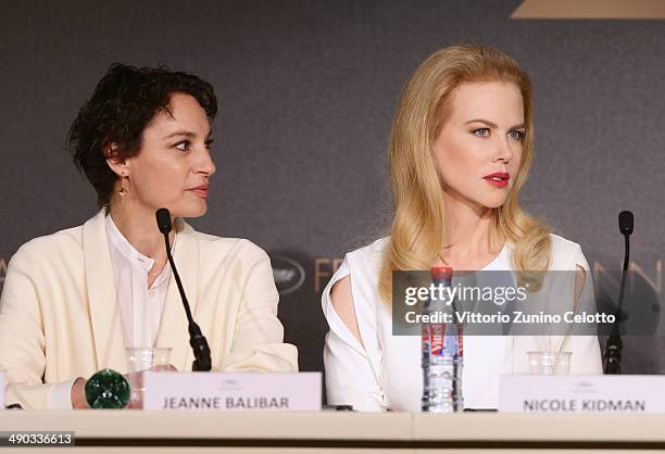 Actresses Jeanne Balibar and Nicole Kidman attend the "Grace of Monaco" press conference during the 67th Annual Cannes Film Festival on May 14, 2014...